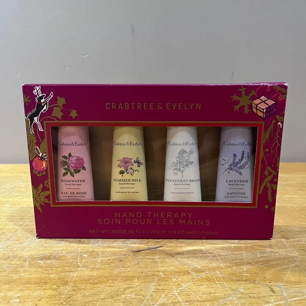 Crabtree & Evelyn Hand Therapy Gift Set 4pk Rosewater Lavender Summer Hill 0.9oz